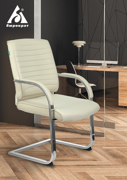 Кресло Бюрократ T-8010N-LOW-V/IVORY (Office chair T-8010N-LOW-V ivory OR-10 eco.leather low back runners metal хром) артикул 263470Si-1 фото 6