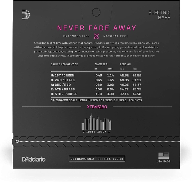 Струны D'Addario XTB45130 SET 5STR BASS XT NKL 45-130 L (5 шт) артикул 274020Si-1 фото 4