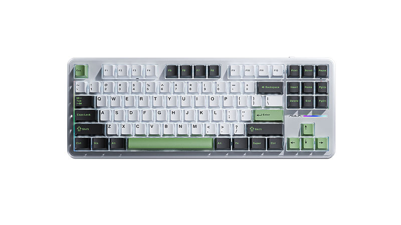 Механическая клавиатура AULA F87 3in1 (BT, 2.4 GHz, Wired) White-Black-Green артикул 320158Si-1