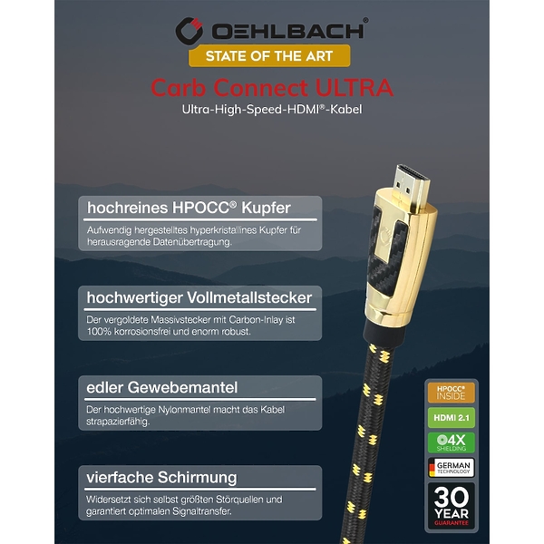 HDMI-кабель Oehlbach STATE OF THE ART XXL Carb Connect Ultra HDMI, 5m, gold, D1C11446 артикул 309247Si-1 фото 4