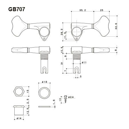 Колки для бас-гитары Gotoh GB-707-С-(L2+R2) артикул 308241Si-1 фото 3